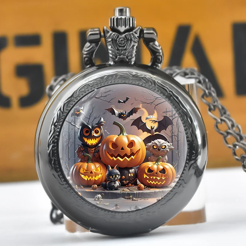 Креативное винтажное компактное кварцевое ожерелье среднего размера, карманные часы, круглый циферблат из сплава, забавные наклейки на Хэллоуин, дешевый подарок для детей