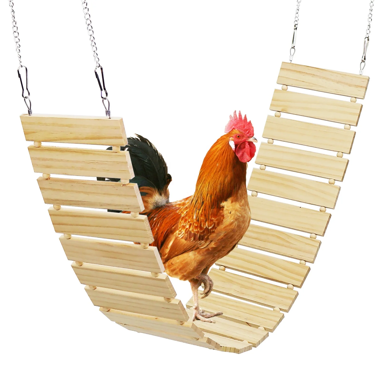 Chicken Coop Toy Natural Wooden Chicken Swing & Bridge Toys Multi-Functional Poultry Perch with Wooden Beads