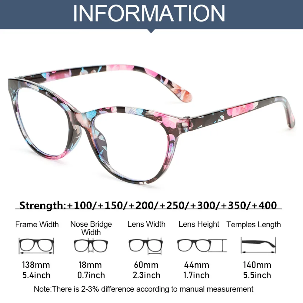 Gafas de lectura florales para mujer, lentes con estampado de moda para presbicia, cristalería con grado + 1 + 1,5 + 2 + 2,5 + 4