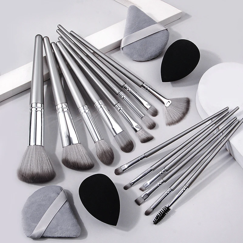 Ensemble de pinceaux de maquillage doux portable, éponge triangulaire, bouffée de poudre de maquillage, support de support, oeuf de maquillage, utilisation par les touristes, 2 pièces, 14 pièces