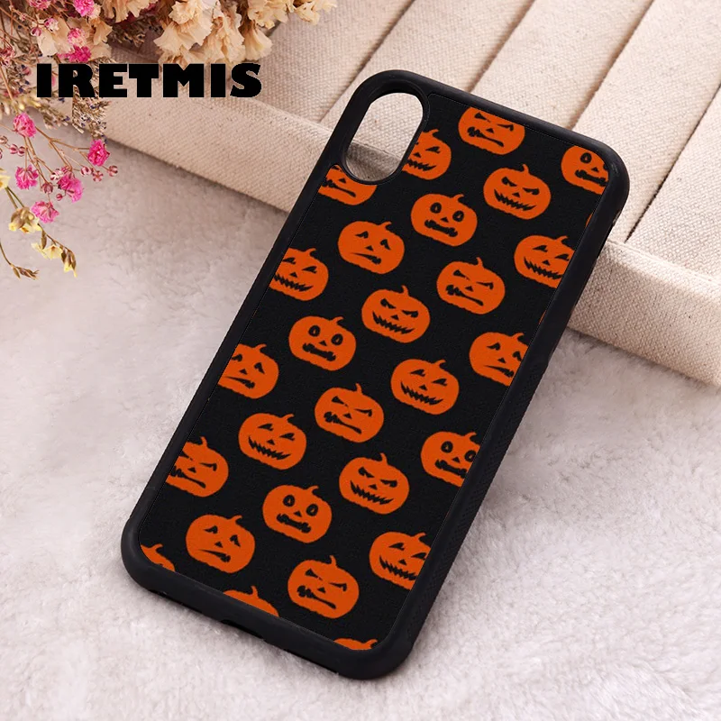 Iretmis Phone Cover Case For iPhone X XS Max XR 11 12 13 PRO MINI 14 15 16 Plus Rubber Silicone Halloween Pumpkin Pattern