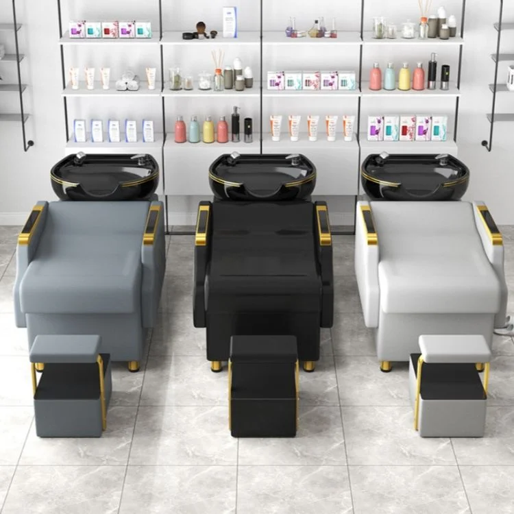 

!@！@Hot Sale Custom Color Backwash Barber Shampoo Chairs Luxury Shampoo Bowls Sink and Chairs Black Shampoo Bed SPA