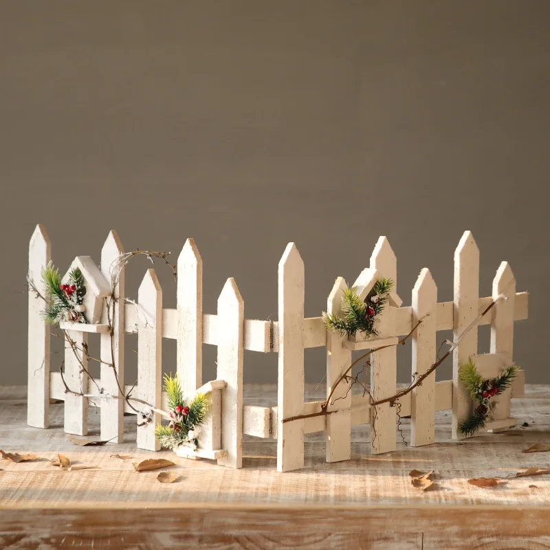 White Wooden Christmas Tree Fence Decoration Window Display Mini Barrier