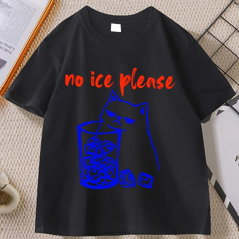 No Ice T Shirt with Cat Pro Immigration T-Shirt Funny Cat Graphic Tees Print Casual Loose Round Neck Short Sleeve Tshirt