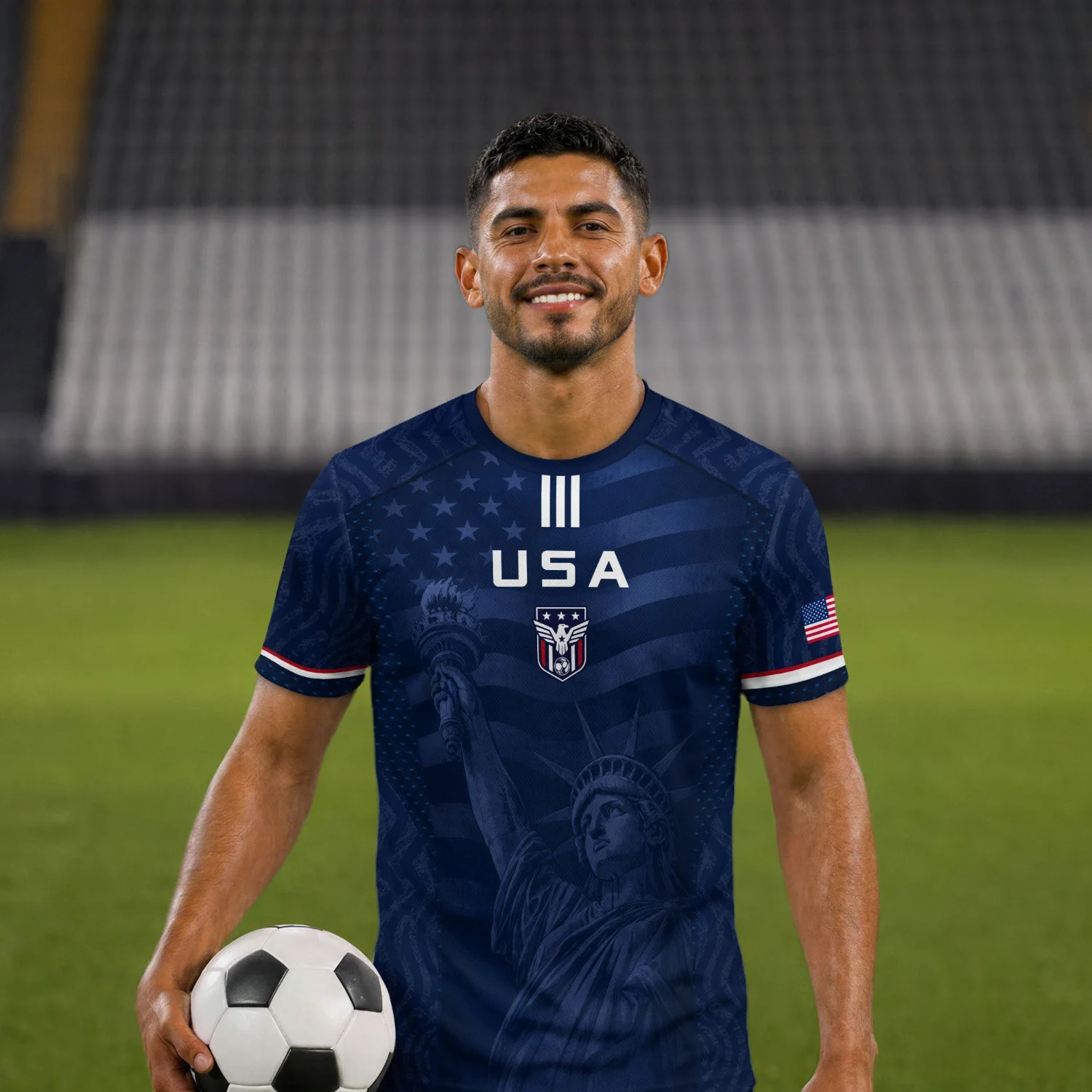 Men's Summer Short Sleeve T‑shirt Statue Of Liberty National Flag Print Loose Sports Jersey Street Fashion trend Casual Tops