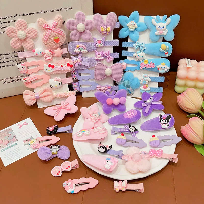 

10 шт. детская заколка для волос Sanrio Hello Kitty, милый мультяшный головной убор Kuromi Cinnamoroll, волосы, не повреждающие волосы BBClip, милые подарки для девочек