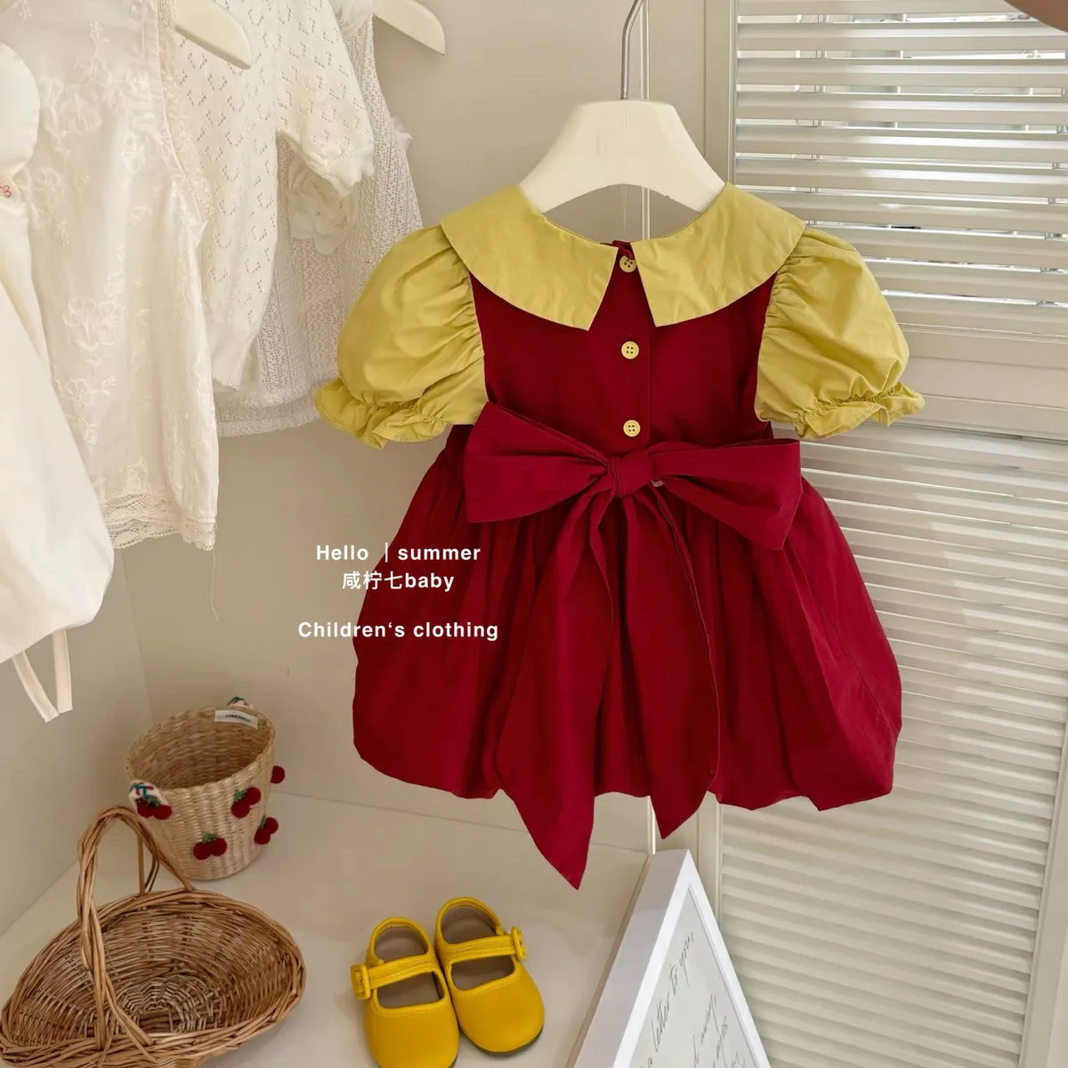 Summer New Baby Girl Short Sleeve Dress Children's Collar Splice Princess Skirt for Girls Baby Doll Neckline Clothing