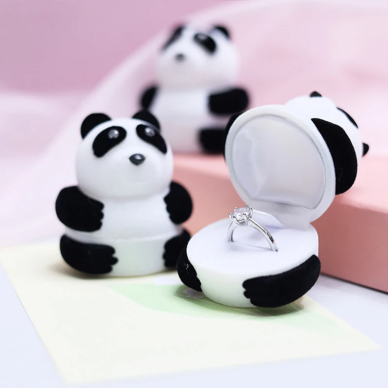 1pc Velvet Lovely Panda Jewelry Box Ring Earrings Present Gift Boxes For Jewellry Wrap Proposal Wedding Ring Box