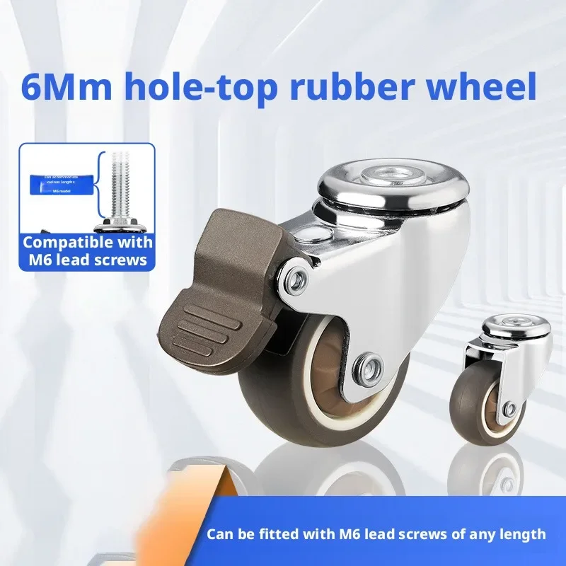 4 Pcs/Lot 1.5 Inch 6mm Hole Top Universal Wheel Furniture Roller Rubber Caster Silent Steering Extended M6 Screw