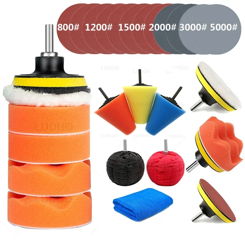 7PCS Car Polish Kit Polishing Pad Polishing Disc 3inch Waxing Cleaning Buffing Pad Headlight Renovation for Car Polish