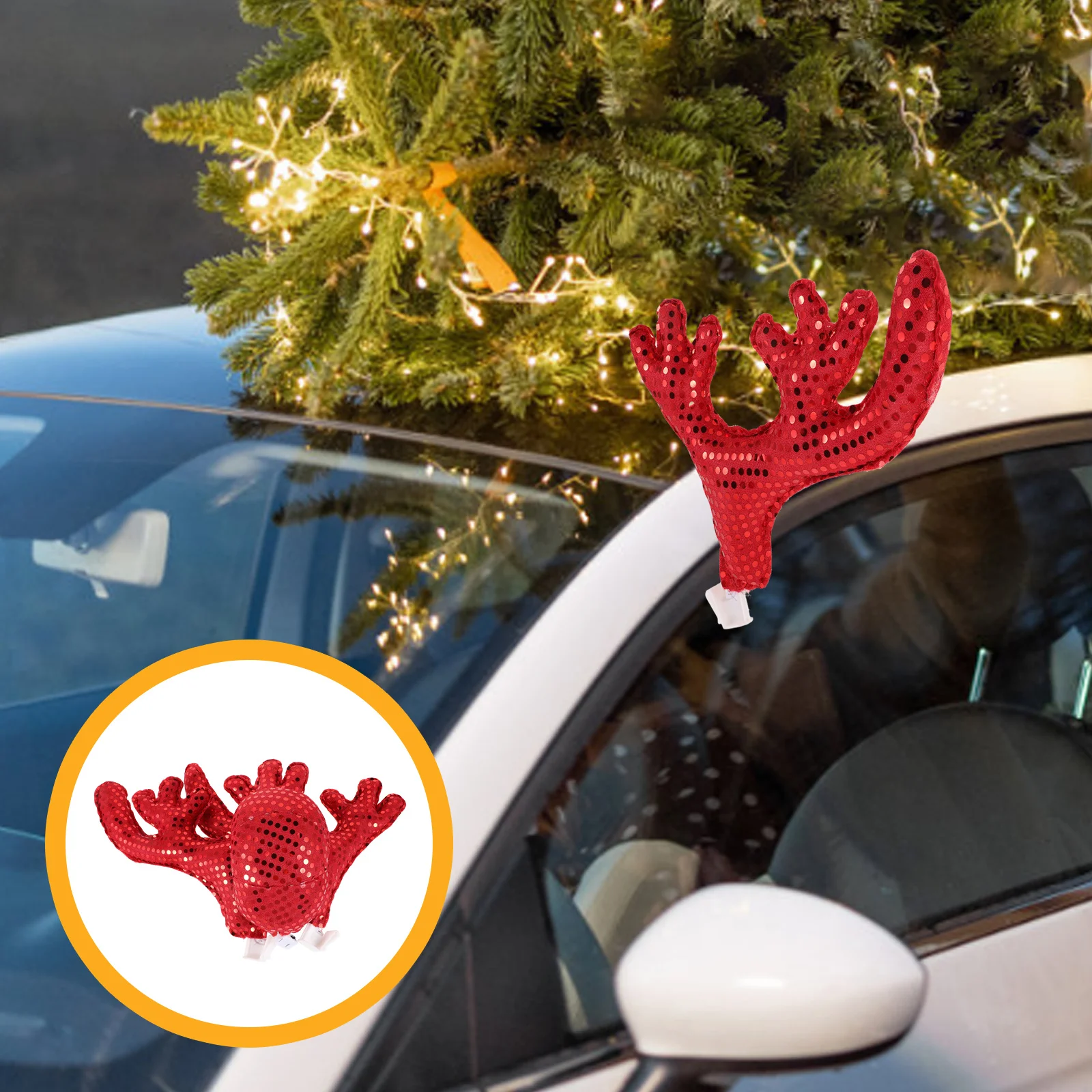 

1Set Car Reindeer Antlers Christmas Car Decoration Window Clip Automotive Exterior Holiday Accessories Reindeer Antlers for Cars