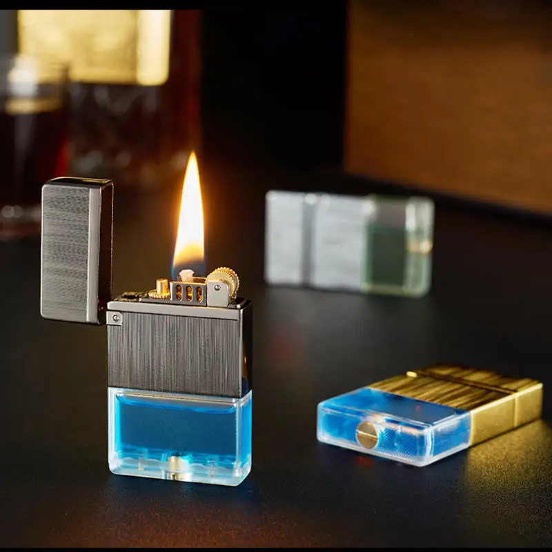 Visible Transparent Oil Tank Volume Storage Kerosene Lighter Long Working Steel Sound Grinding Wheel Gasoline Lighter Retro