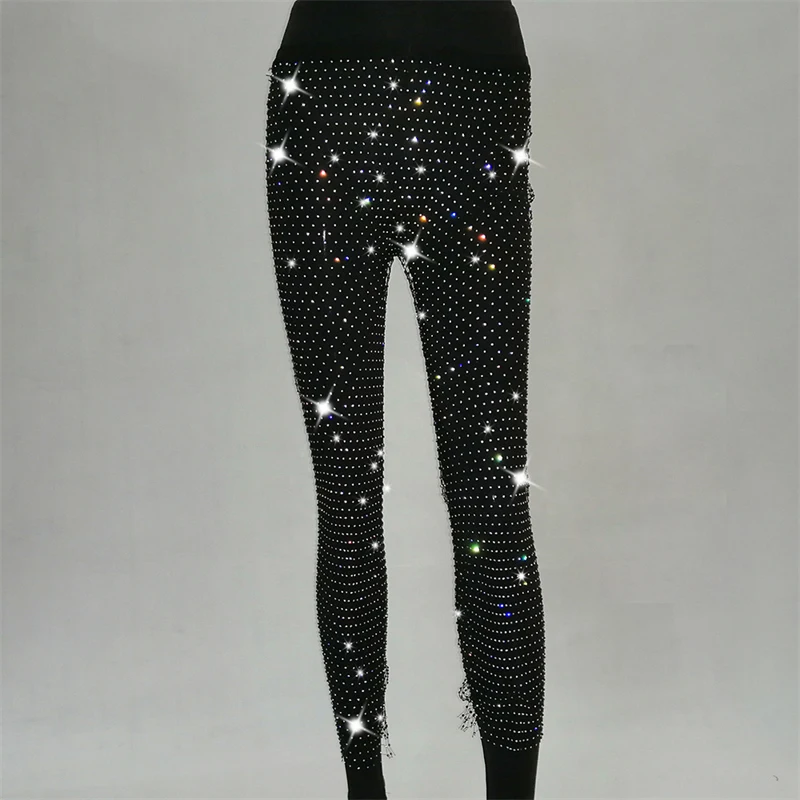 Neue Kristall Diamant Glänzende Frauen Hosen Sommer Sexy Aushöhlen Elastische Fishnet Hosen Mode Durchsichtig Beachwear 2022 – Detail 10
