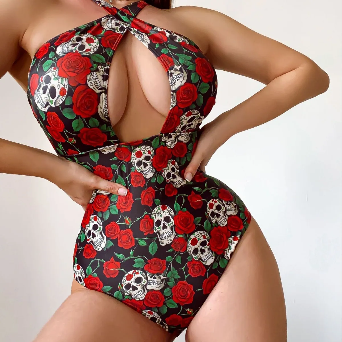 

Europe and The United States Are Selling New Printed Bikini Sexy Rose Skull One-piece Swimsuit Popular Swimsuit DY032