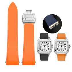 For Cartier New Santos Quick Release Rubber Strap W2SA0006 WSSA0009 WSSA0018 Medium Santos Viton  Fluororubber Watchband 21mm