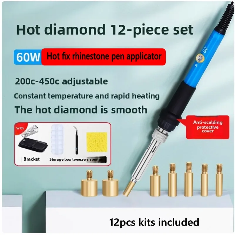 

Hot Fix Rhinestone Pen Applicator Machine On Cloth Cap Hat Dress Heat Transfer Press 65W 12 Pcs Kits Combo