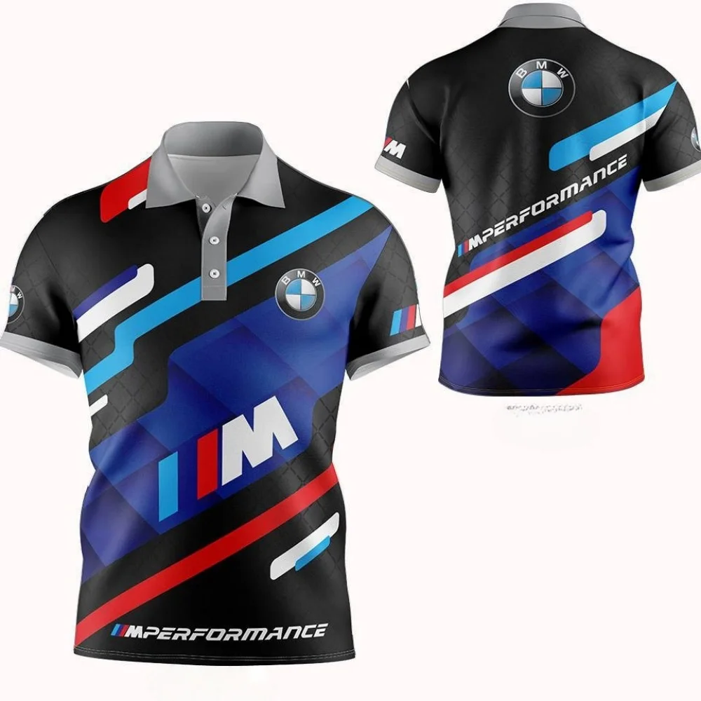 مريحة للتنفس قصيرة الأكمام BMW دراجة نارية ركوب الدراجات الرياضية قمم العصرية المطبوعة نمط عارضة قميص بولو مع أزرار #1