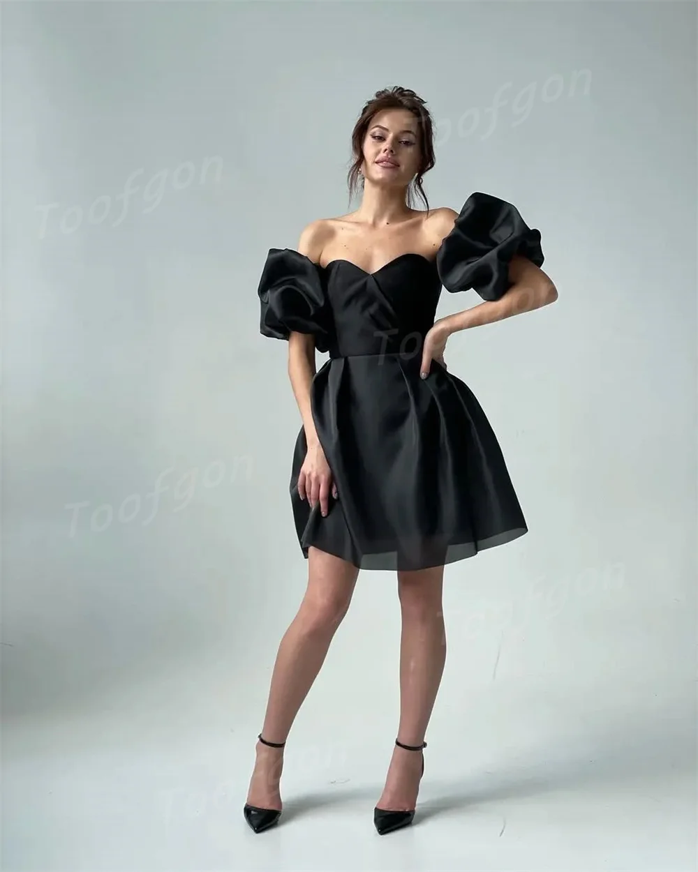 Toofgon Chic Sweetheart Abiti da sera corti neri Abiti da ballo personalizzati con spalle scoperte Abiti da festa da donna per occasioni speciali