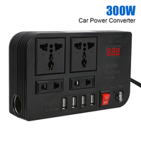 Power Adapter 4 AC Sockets ON/OFF Switch Overload Protection DC 12V to AC 220V Converter 300W 4 USB Ports Car Inverter