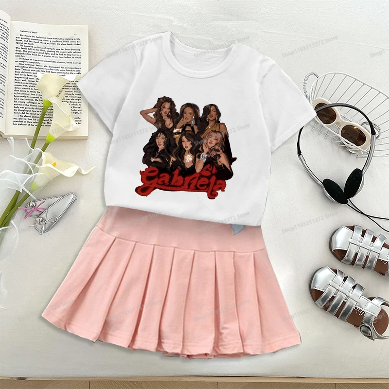 Mode K POP K-KATSEYE T-shirt Faltenrock Set Mode Liebe bestickt rosa blau Kleid süße Kurzarm Hip Hop Mädchen Geschenke – Detail 20