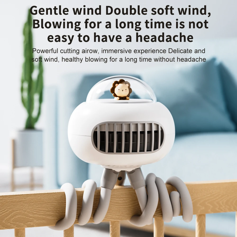 Mini Stroller Fan, Automatic Oscillating Fan, 1200mAh Battery Powered Portable Fan, 3-Speed Flexible Tripod Clip-On Fan for Car
