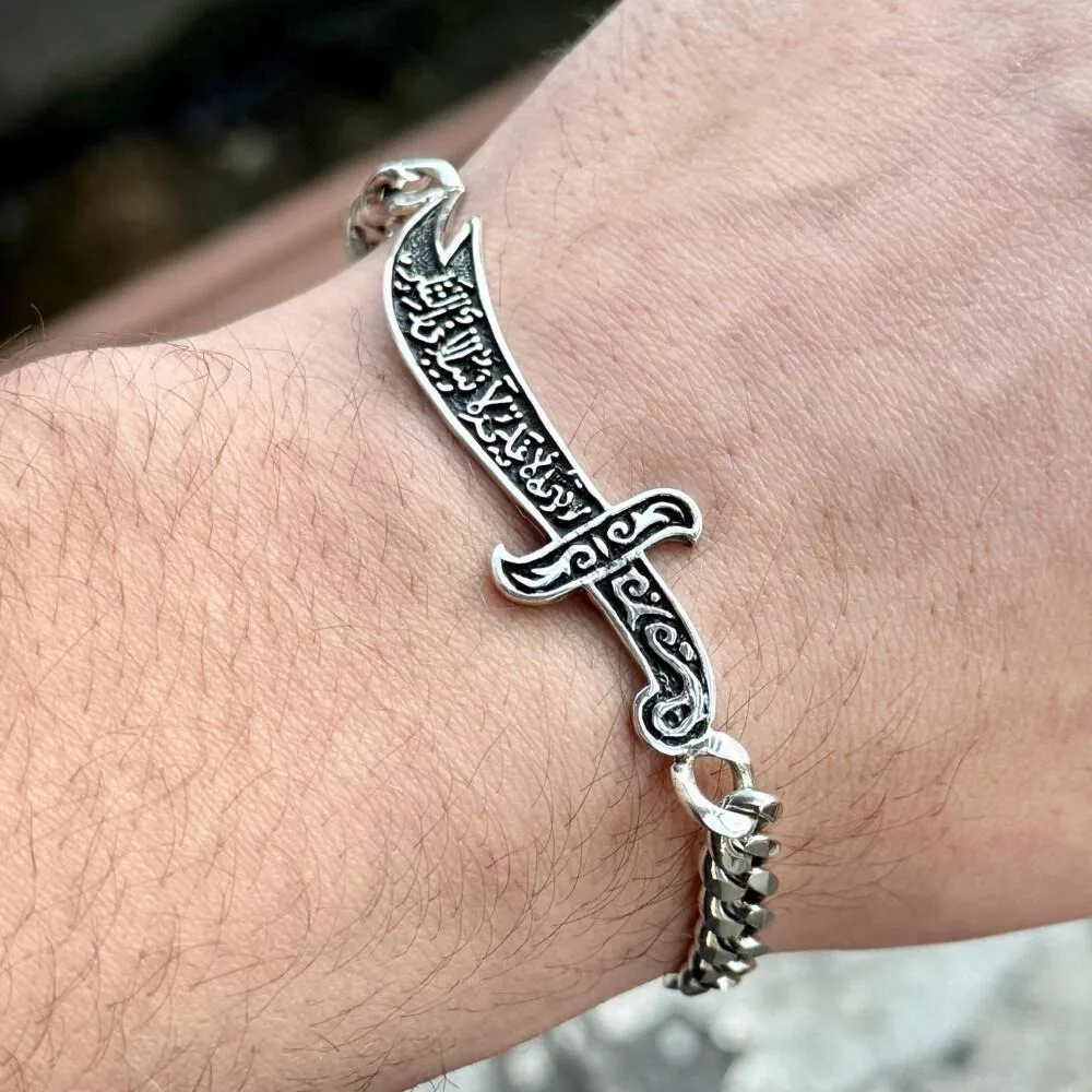 Vintage Stainless Steel Zulfiqar Sword Bracelet Bracelet, Hip Hop Punk Fashion Islamic Amulet Bracelet,Retro Men's Jewelry