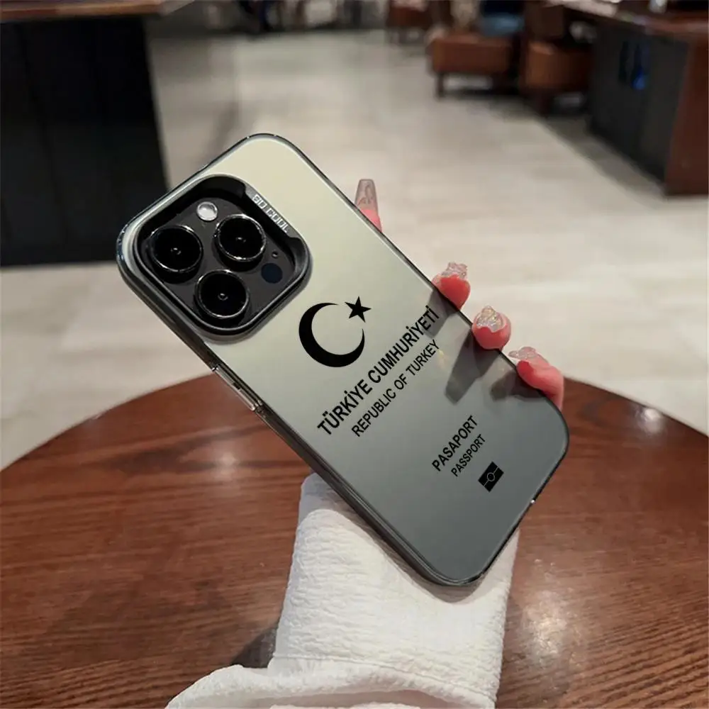 حافظة هاتف جواز السفر التركي IMD لهاتف آيفون 16 15 14 13 12 XS Pro Max Plus 11 غطاء متدرج ليزر غير لامع فاخر