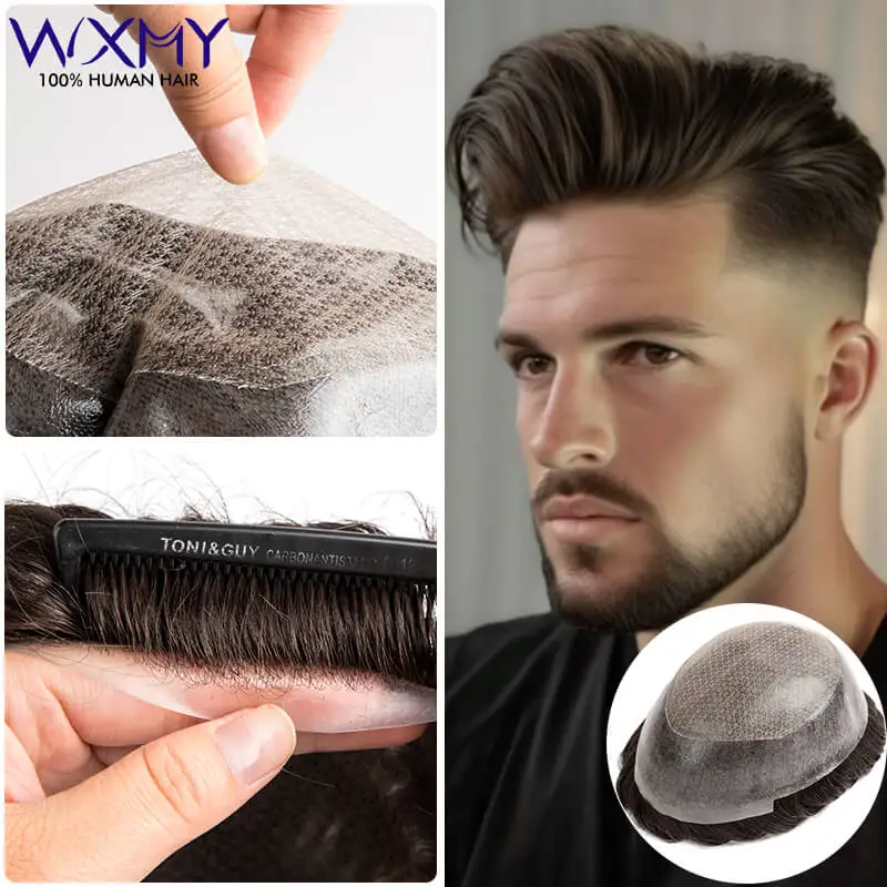 Toupee Men Wig Diamond Lace Base With Skin Around Male Hair Prosthesis 100% Natural Human Hair Wigs For Men Systems Natural Hair