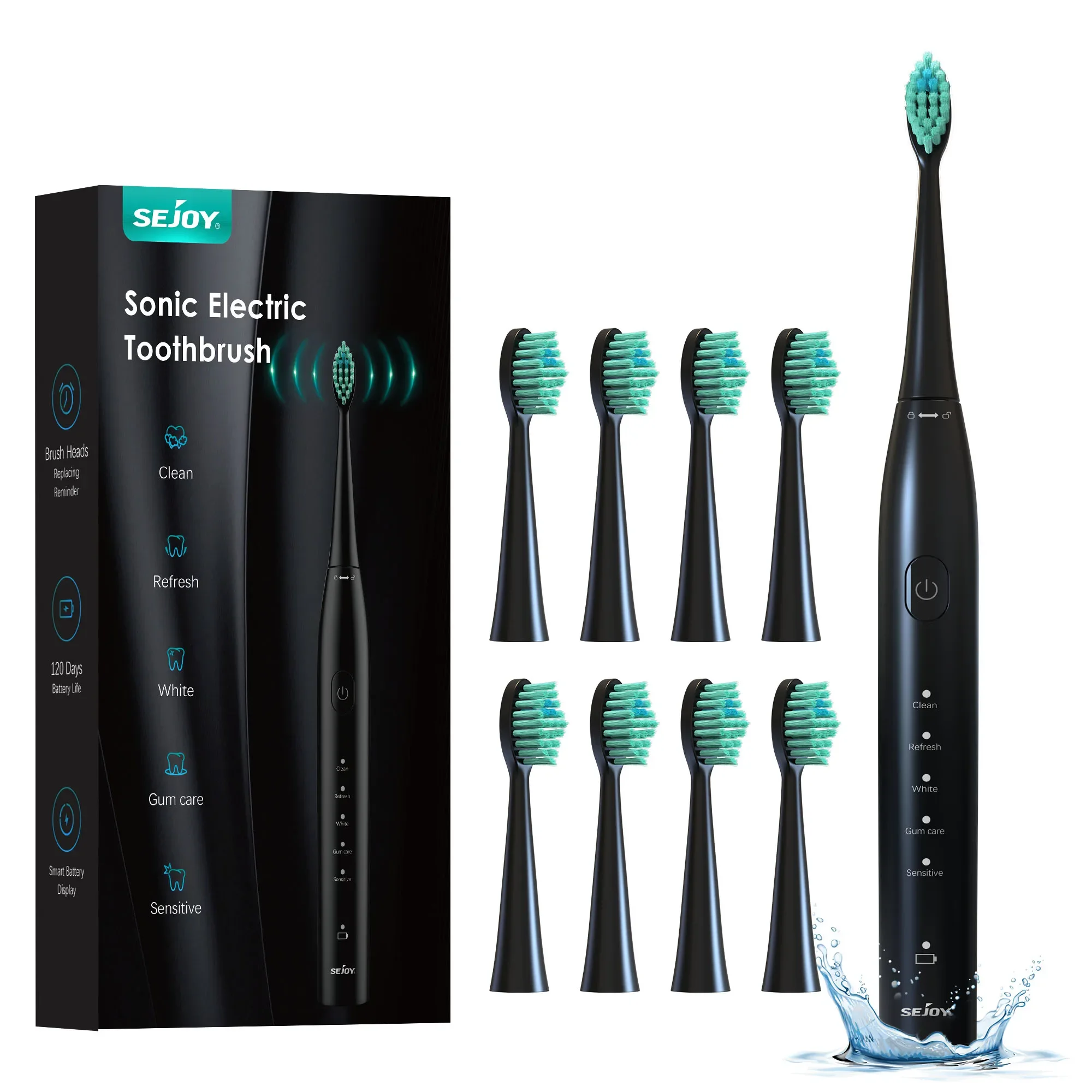 Sejoy Electric Ultrasonic Toothbrush Set with 7 Toothbrush Head Whitening Cleaner USB Rechargeable Oral Care Toothbrush