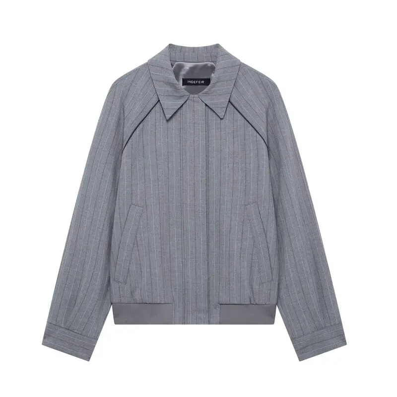 

Spring 2025 Women's Striped Print Long Sve Pilot Jaet Outerwear New Arrival Loose Fit Versatile Sle Regular Length