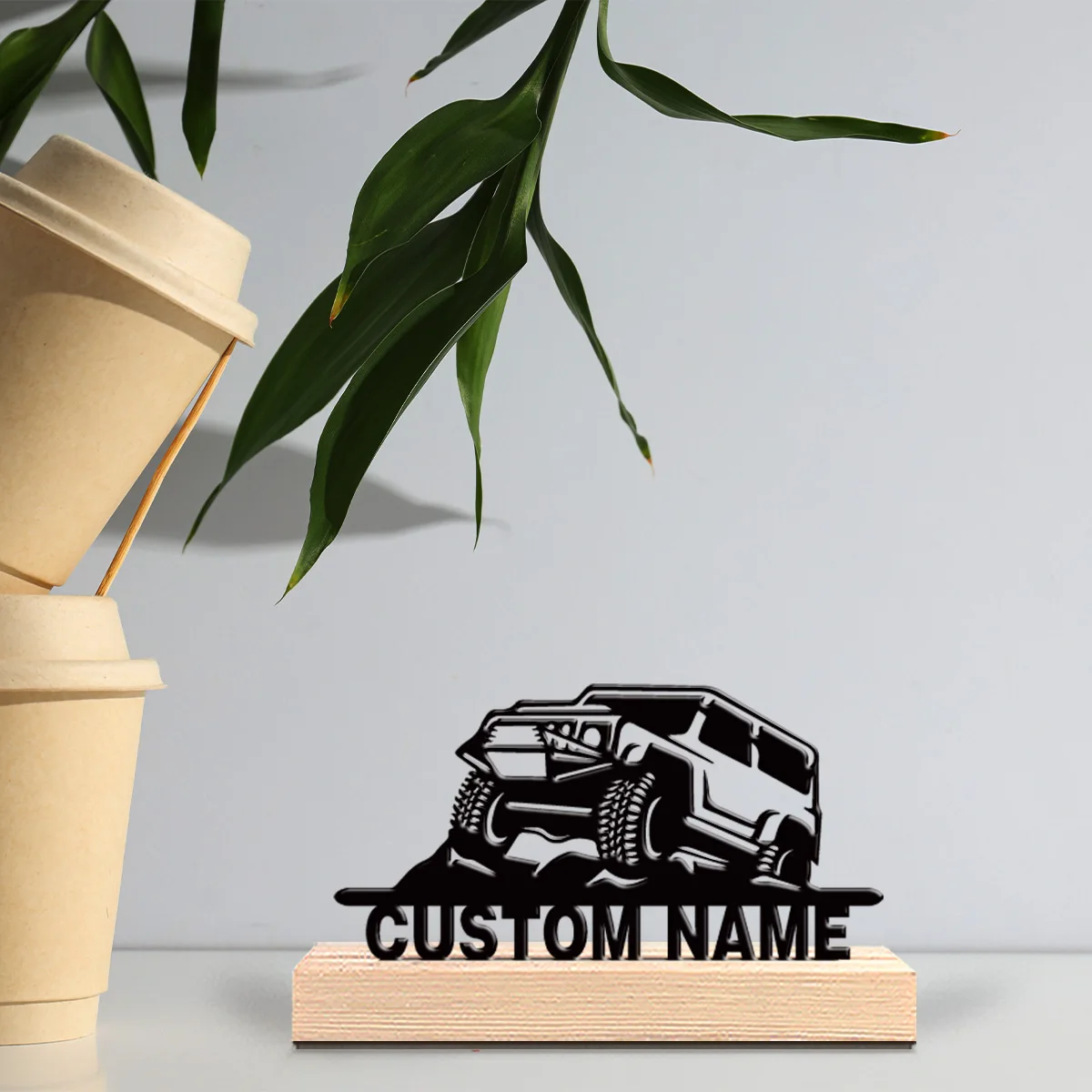 1pc Beauty Personalized Custom Off-road vehicle Metal Art With Wooden Base Tabletop Decoration Retro Writer’s Gift with Wooden