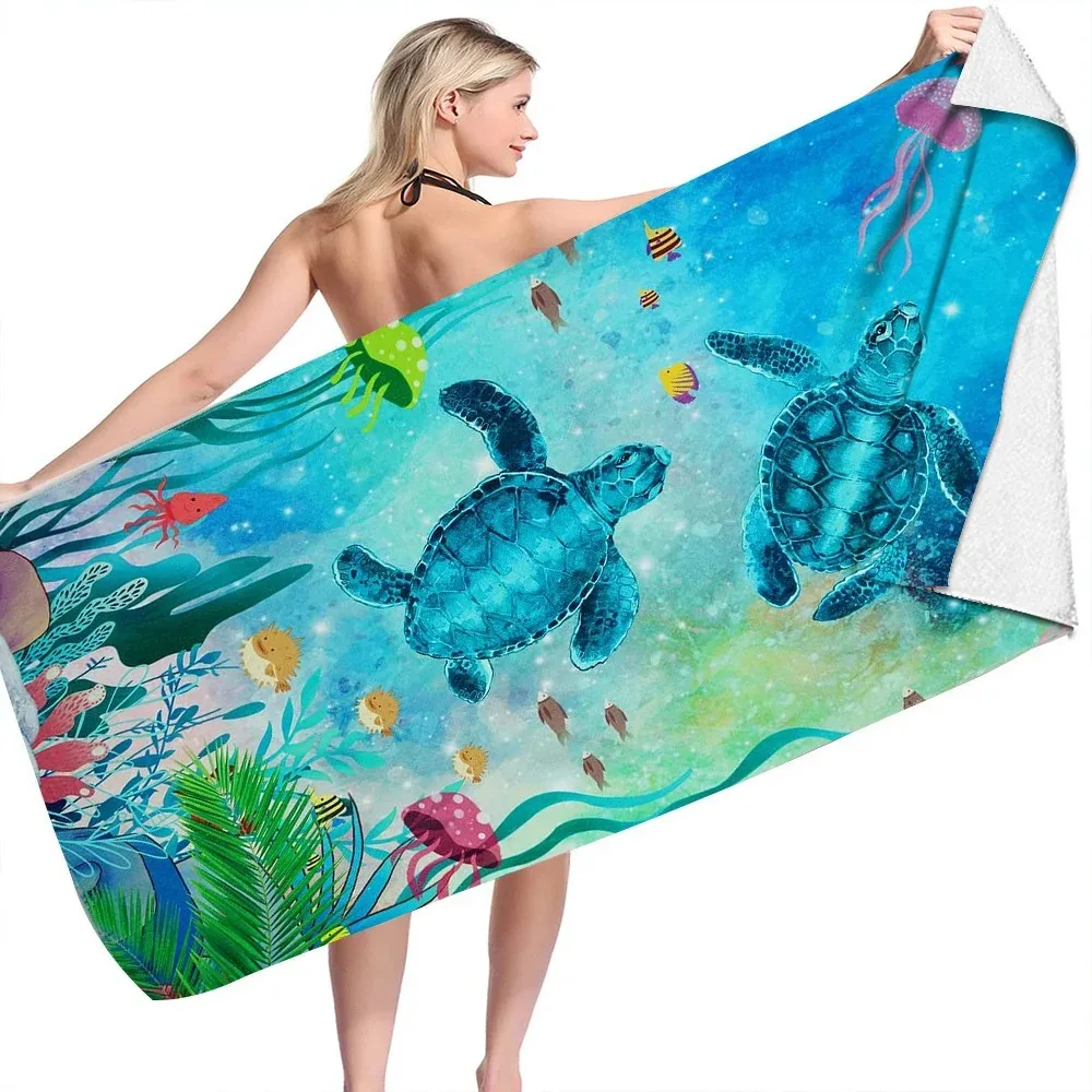 Datura and Turtle Quick Drying Printed Beach Bath Towel Adult Kids Swimming Microfiber Soft Breathable Lightweight Pool Towel