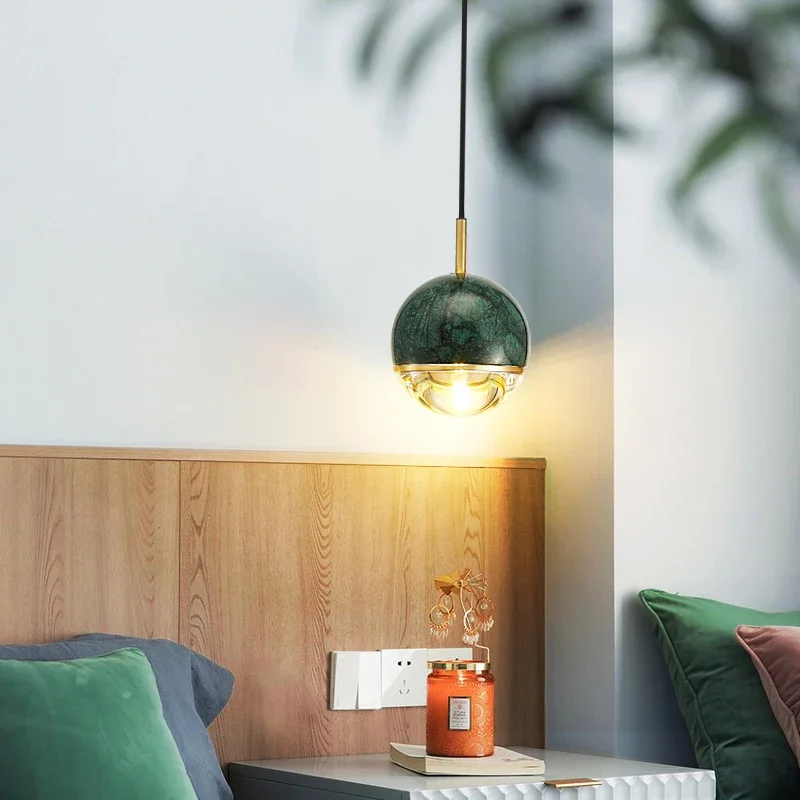 Nordic bedside chandelier  modern minimalist bedroom lamp restaurant art lamp bar single head Marble copper lighting