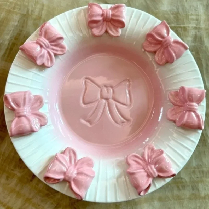Bow hand-painted underglaze color relief three-dimensional ceramic dinner plate