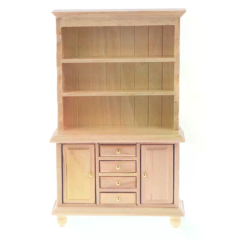 Miniature Furniture Wood Cabinet Bookcase Bookshelf for 1:12 Dollhouse Multifunctional Design Collectible Home Decor