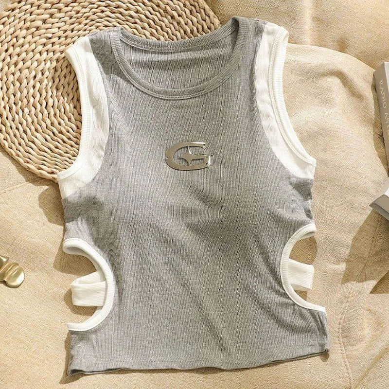 Obcisła kamizelka dla kobiet Sweet Cool Hole Design Cropped Underwaist American Style Vintage Casual Tanks bez rękawów Odzież damska