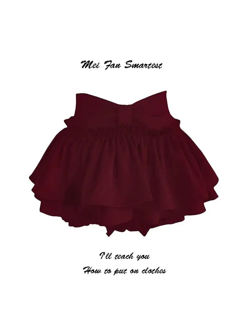 Spicy Girl Pure Desire Wine Red Puffy Half Skirt Women's Summer New Ballet Style Small Size A-Line Cake Short Skirt