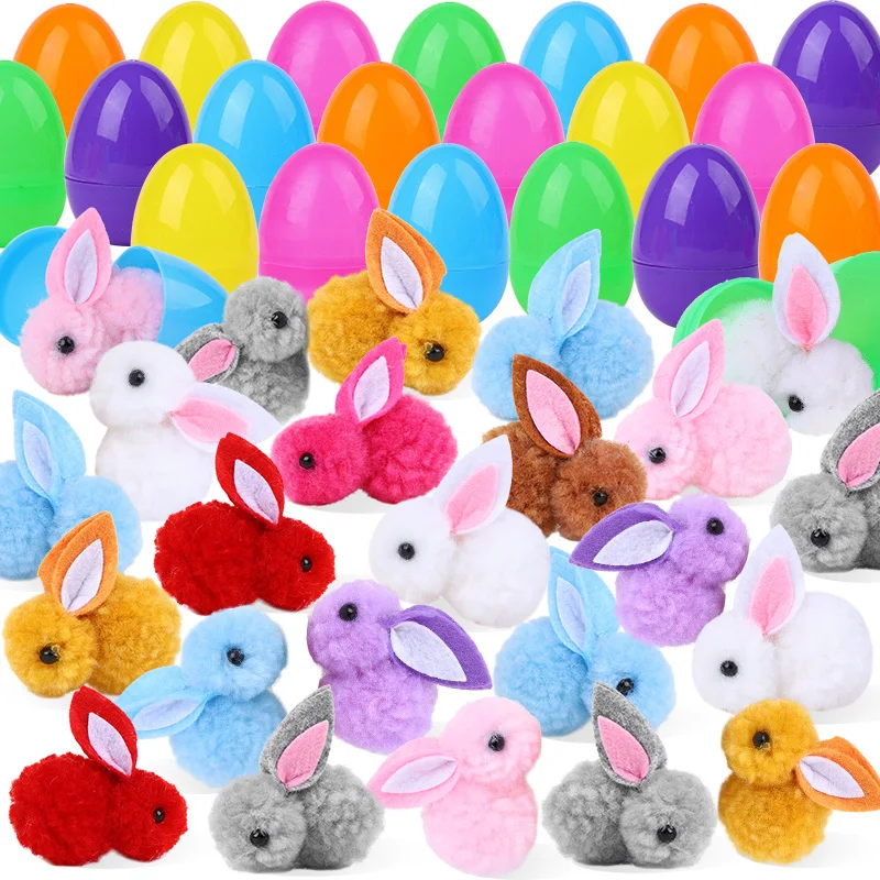 24/48Pcs Cute Easter Egg with Rabbit Figure for Kids Easter Birthday Party Basket Pinata Gift Bag Filler Egg Hunt Games Supplies