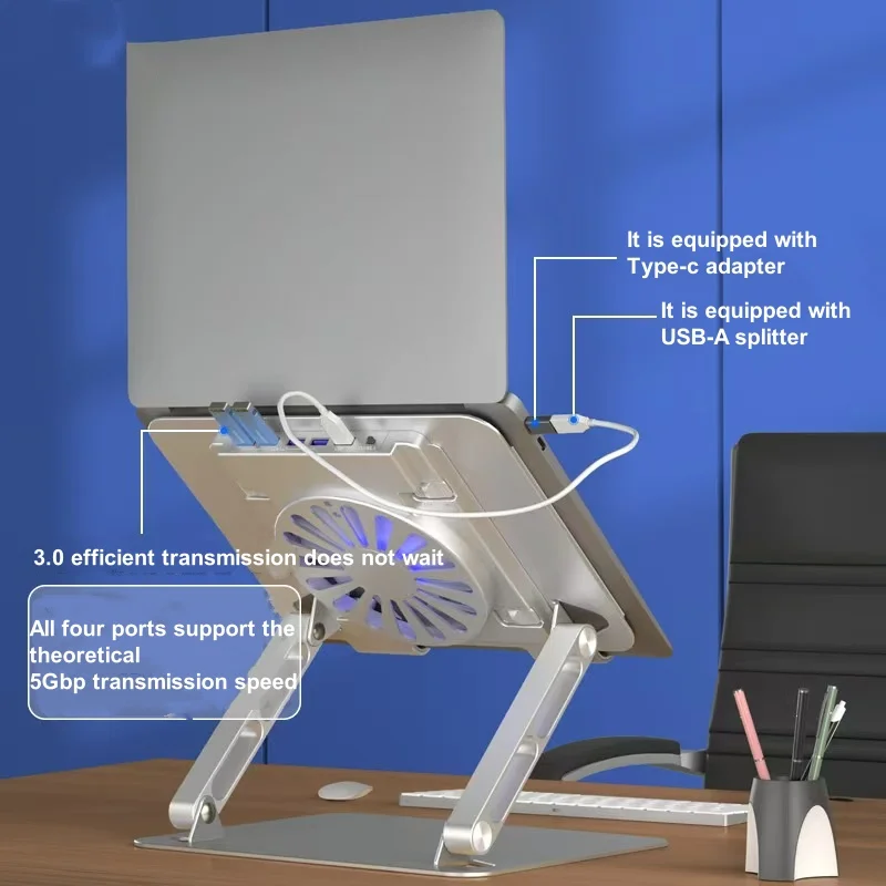 iDock Ergonomic Height Angle Adjustable Portable Foldable Laptop Stand With Fan With USB HUB Laptop Riser