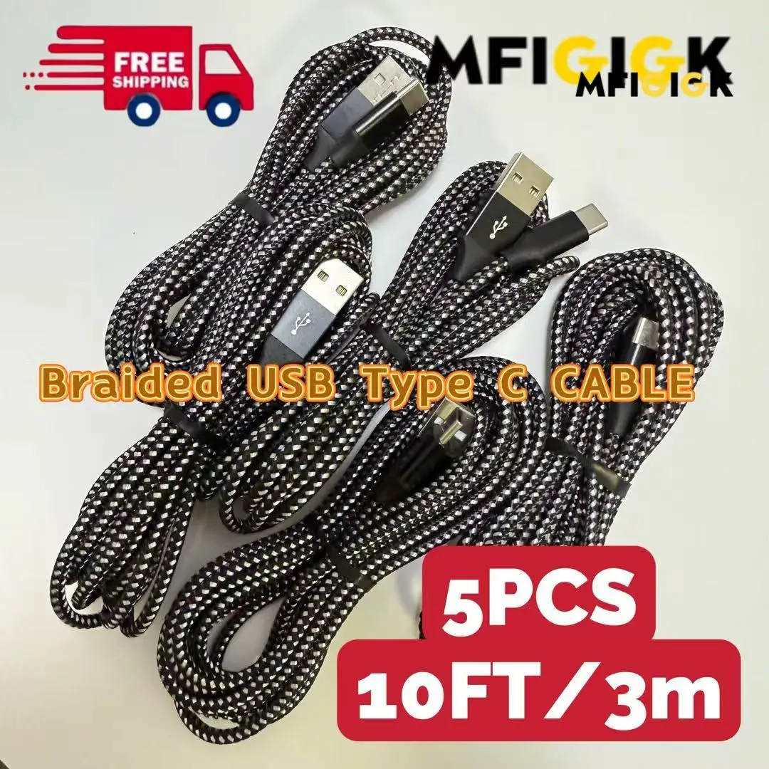 

MFIGlGK 5 шт. USB C Тип C Кабели 10 футов для Samsung S8 S9 S10 Xiaomi Samsung Galaxy S10 S10+ s9 Android A15 A25 A35 A55