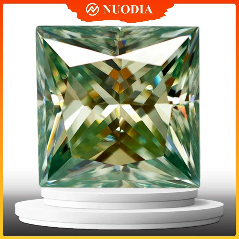 Natural Light Green Moissanite Stone With Certificate Princess Cut 0.6-5.0ct Certified Moissanite Loose Gemstone Pass Tester GRA