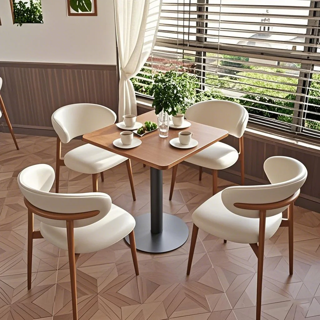 ชุดเก้าอี้และโต๊ะโรงแรมหรูทันสมัยสำหรับเฟอร์นิเจอร์ร้านอาหาร เก้าอี้และโต๊ะร้านอาหารตะวันตก เก้าอี้ร้านกาแฟ เก้าอี้ไม้เนื้อแข็ง