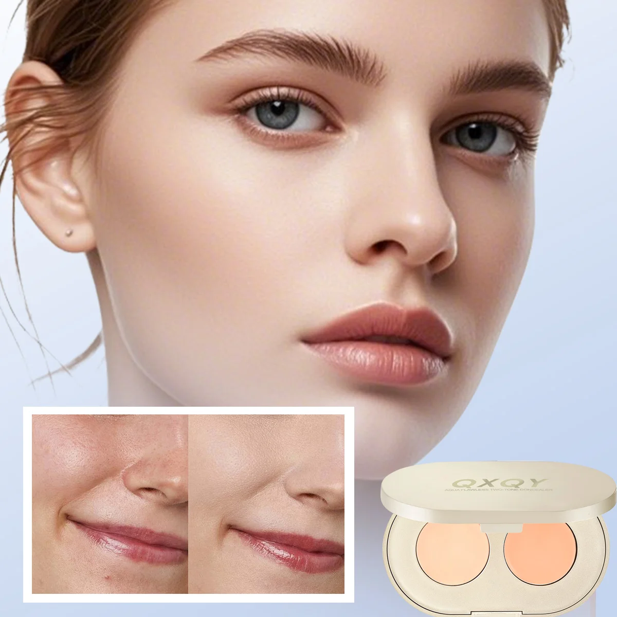QXQY tweekleurige concealer, licht en dun, bedekt de gebreken, en wijzig de huidskleur concealer