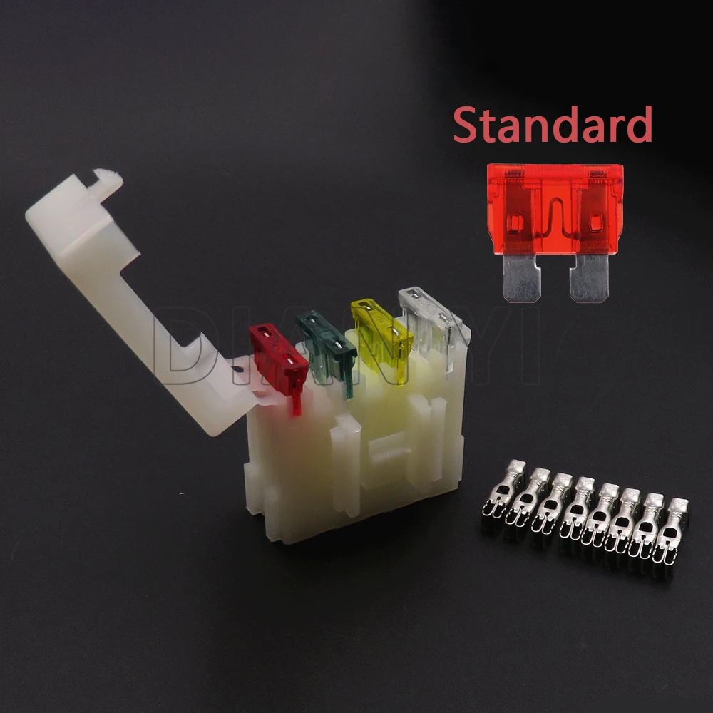 1 Set 4 Way AC Assembly Auto Fuse Holder with Terminal Middle Medium Fuse Box White Lighter Frontal for Standard Fuses