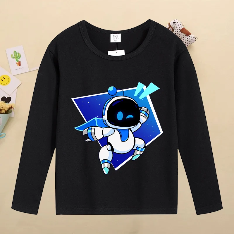 Astro Bot Kids Long-sleeved Tops Cute Cartoon Figure Printed T-shirt Boys Fashion Casual T-shirt Autumn Children\'s Clothing