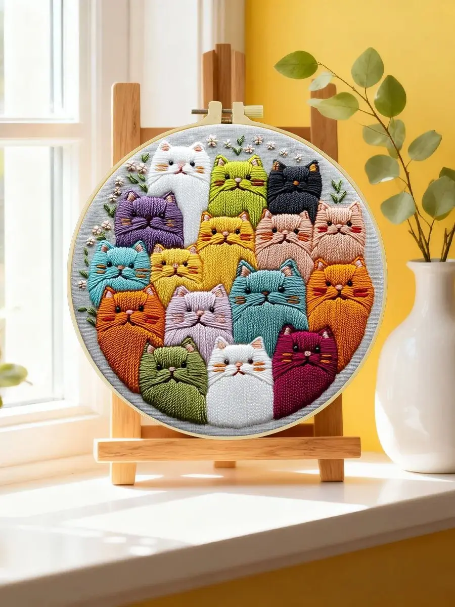 1 Stück 20X20CM/15X15CM 7,87/6,3 Zoll Katzen-Stickerei-Starter-Kit DIY-Kit DIY-Stickerei-Set Handarbeiten Nähkunst Nadelkunst – Detail 6