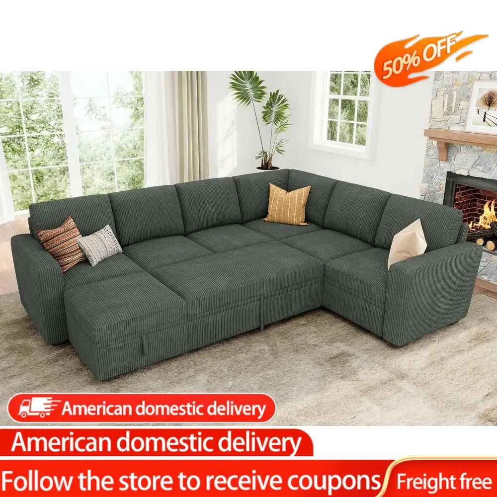 

Corduroy Sectional Couch With Storage Seats Ottoman Sofas for Living Room Sofa Modular Sectional Sleeper Sofa With Pull Out Bed