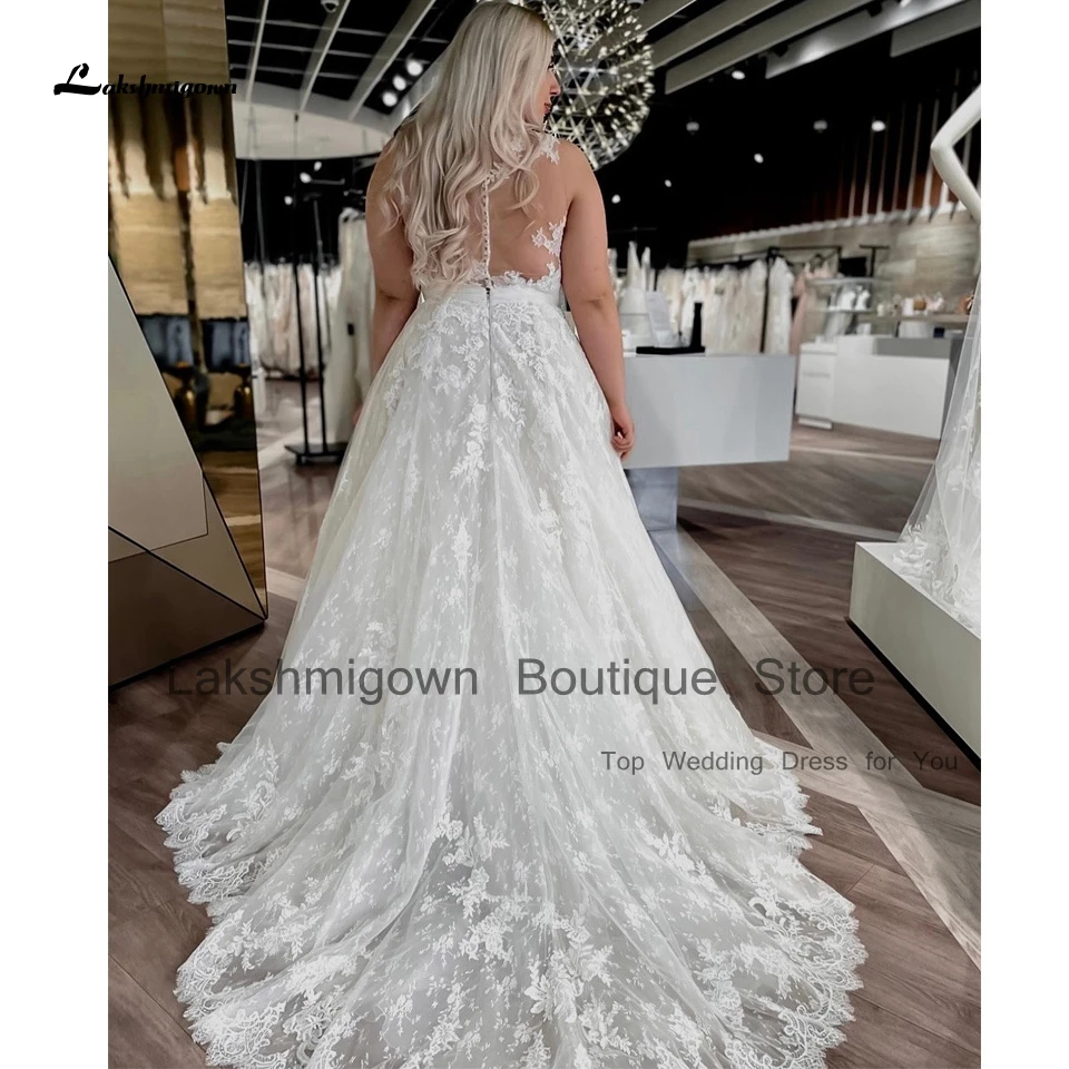 Lakshmigown Plus Size Bridal Lace Wedding Gowns 2024 Vestidos Elegant Bridal Boho Wedding Gowns V Neck Illusion Buttons Back