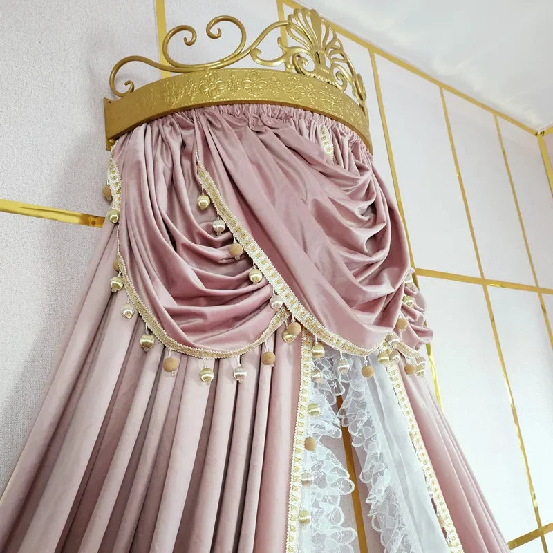 Customizable French Bed Valance, Flannel Bedroom Decorative Mosquito Net, Metal Crown Lace, Bedside Curtain, Home Decor