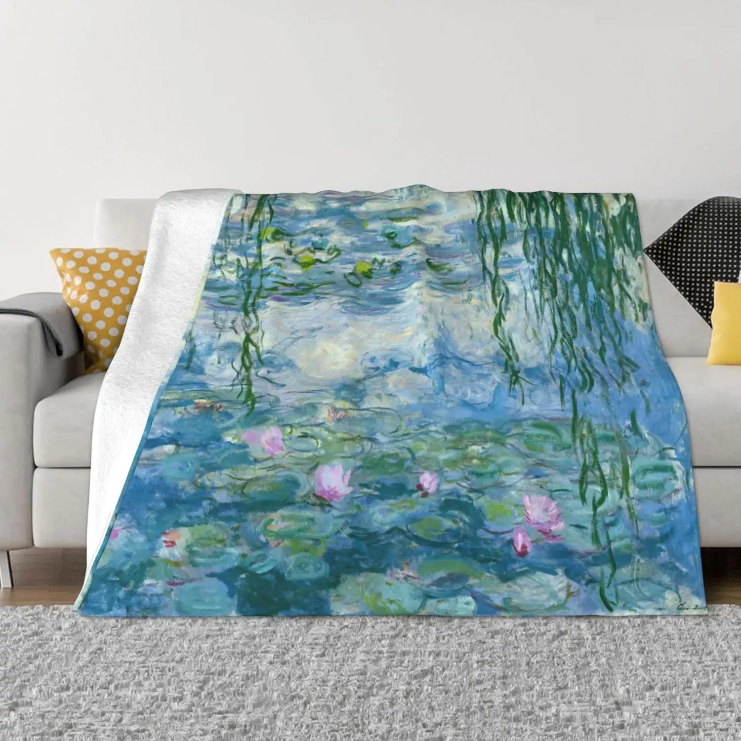 Monet Water Lilies Soft Blanket All Season Fuzzy Throw Warm Lightweight Blanket Flannel Blankets Fleece Throws for Bed Sofa Couc
